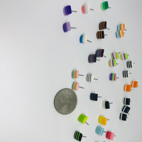 Purple Minimalist Repurposed Vintage Striped Bead Stud Earrings - Picture 6 of 13